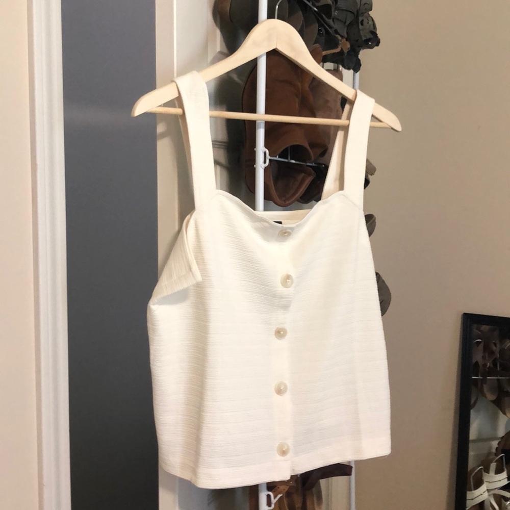 Women's Cream Button-Front Square Neck Tank Top